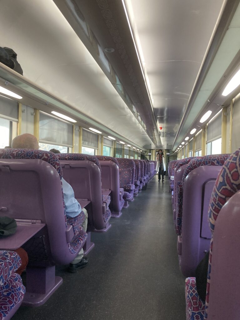 A view inside a first class car in the train from Fes to Meknes.