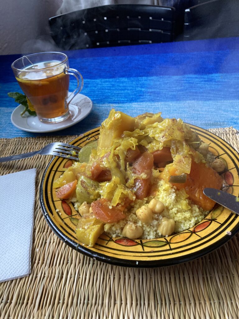 Vegetable couscous served at Assaada Restaurant in Chefchaouen