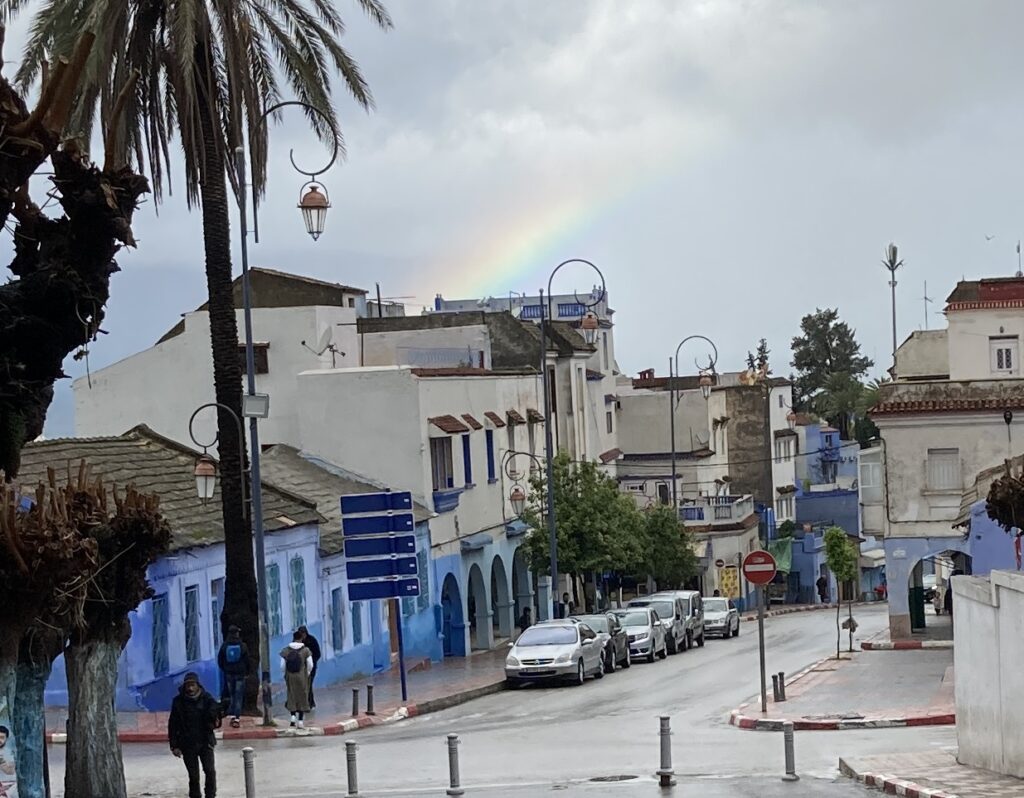 A view of Jamal Edin Elaafghani Ave with a rainbow in the distance