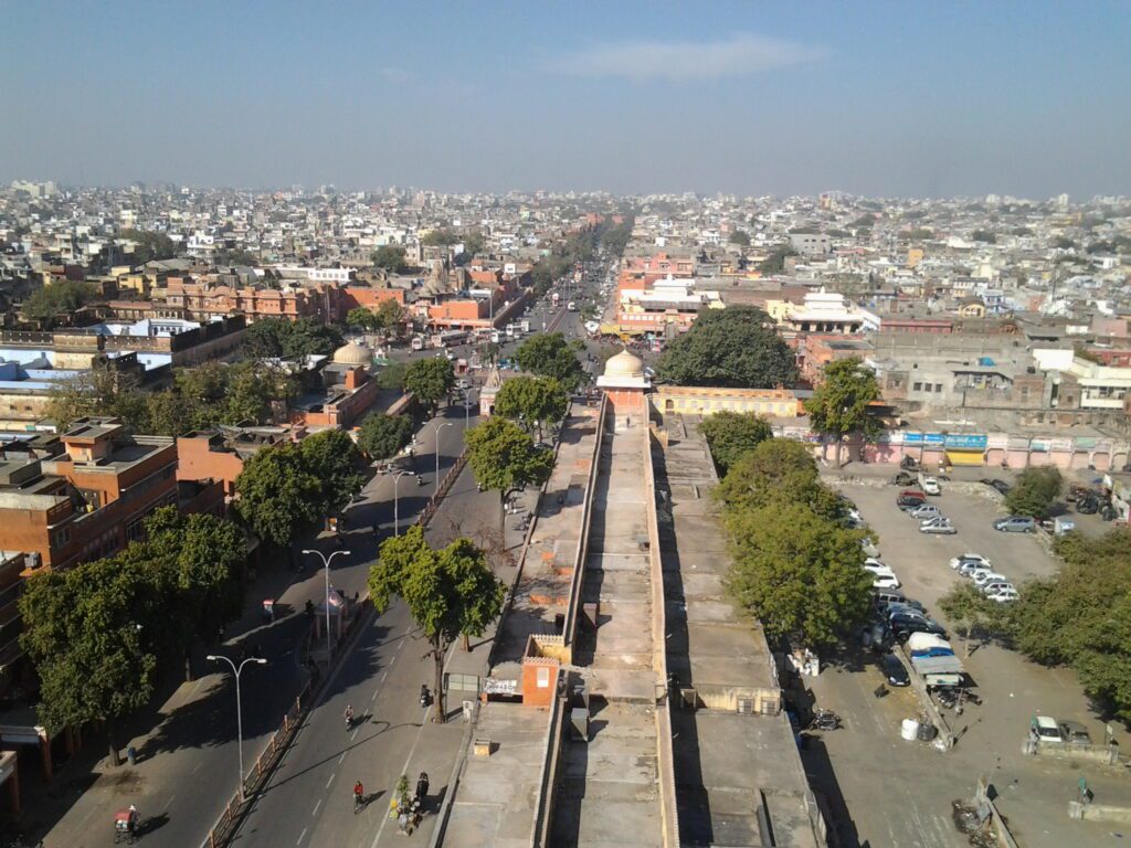 A view of the Jaipur area skyline from Isarlat Sargasooli, a minaret tower