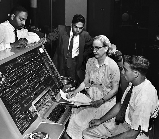 Grace Hopper on UNIVAC computer.