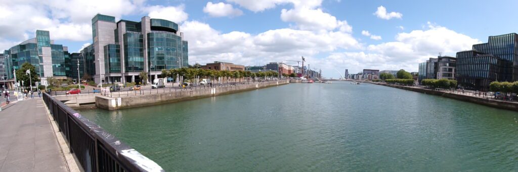 A scene in Dublin, a panoramic view of an area around the River Liffey