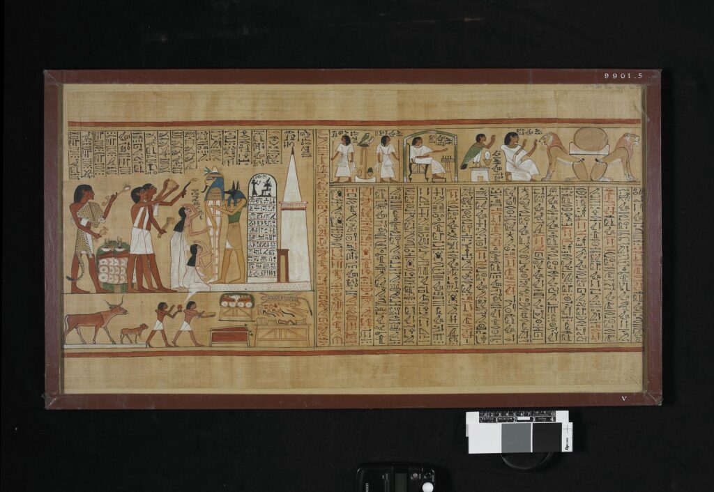 Book of the Dead of Hunefer (Hw-nfr) sheet 5. Papyrus, circa 1285 BCE.