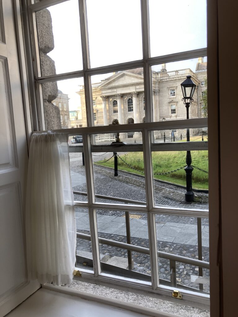 A view of Examination Hall at Trinity College from inside House 9