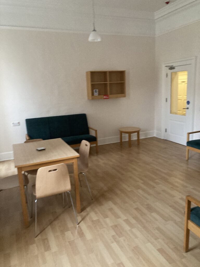 A view of a common room in an apartment in House 9 at Trinity College Dublin