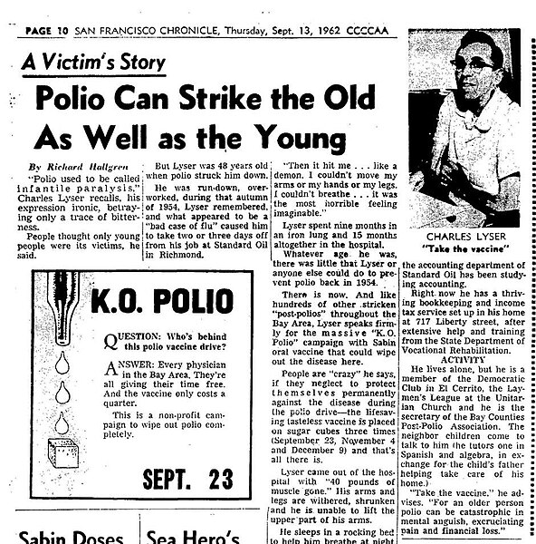 A 48 year old is stricken with polio virus